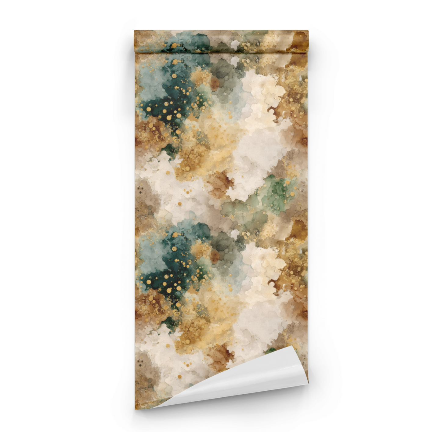 Green Abstract Wallpaper roll preview showing the abstract watercolor drawing in close smoky bronze detail