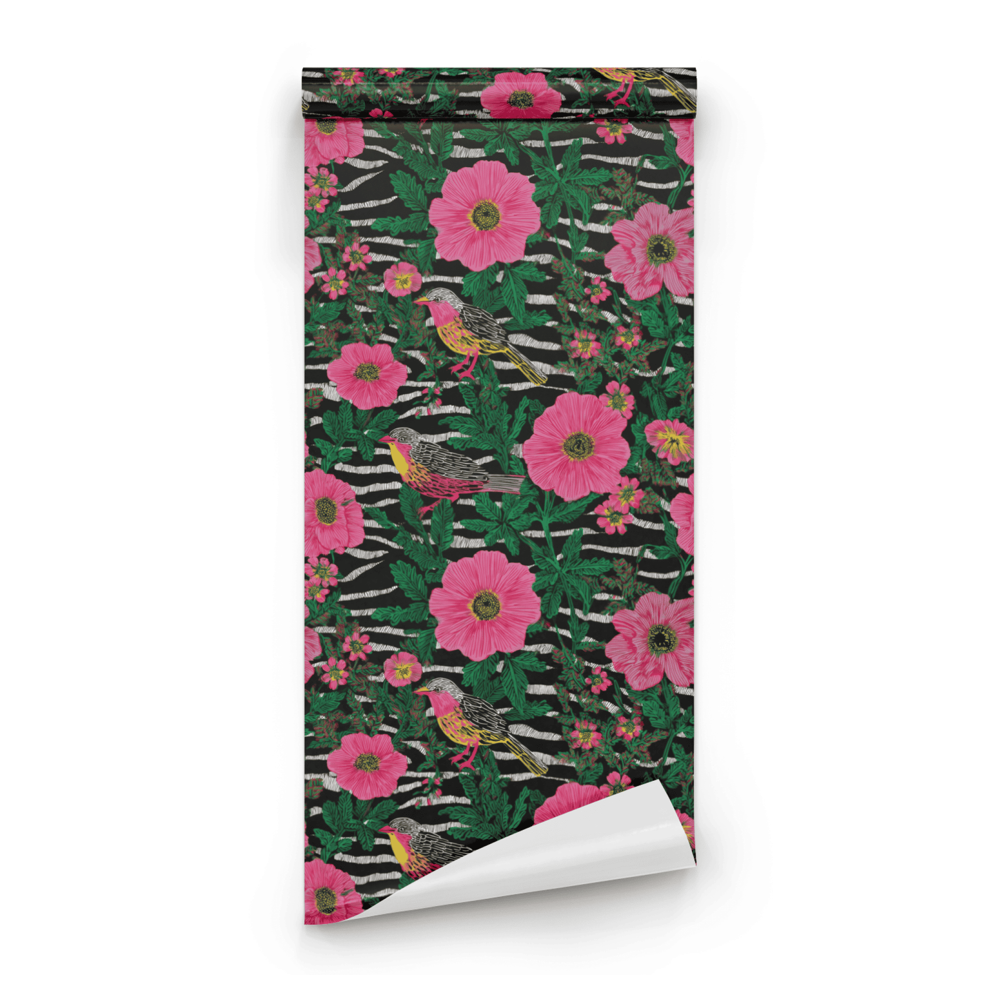 Pink Zebra | Multicolored Floral Wallpaper - Roll Preview