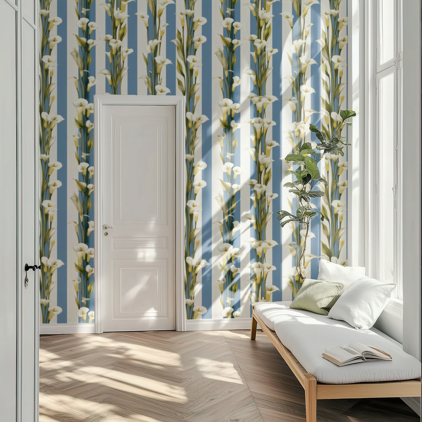 Blue Stripe Mural shown at full wall scale as a single continuous image.