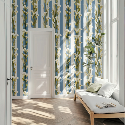 Blue Stripe Mural shown at full wall scale as a single continuous image.