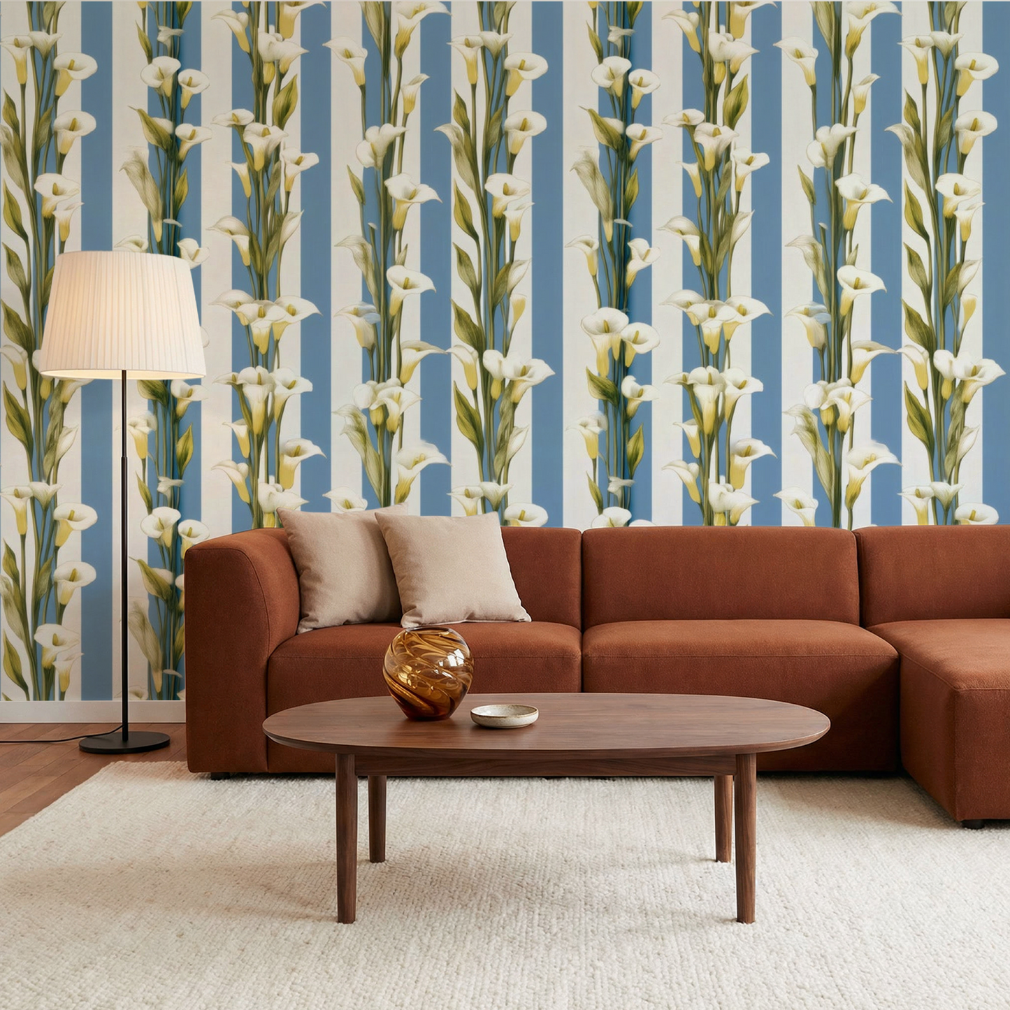 Blue Stripe Mural shown at full wall scale as a single continuous image.