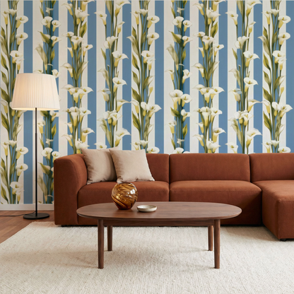 Blue Stripe Mural shown at full wall scale as a single continuous image.