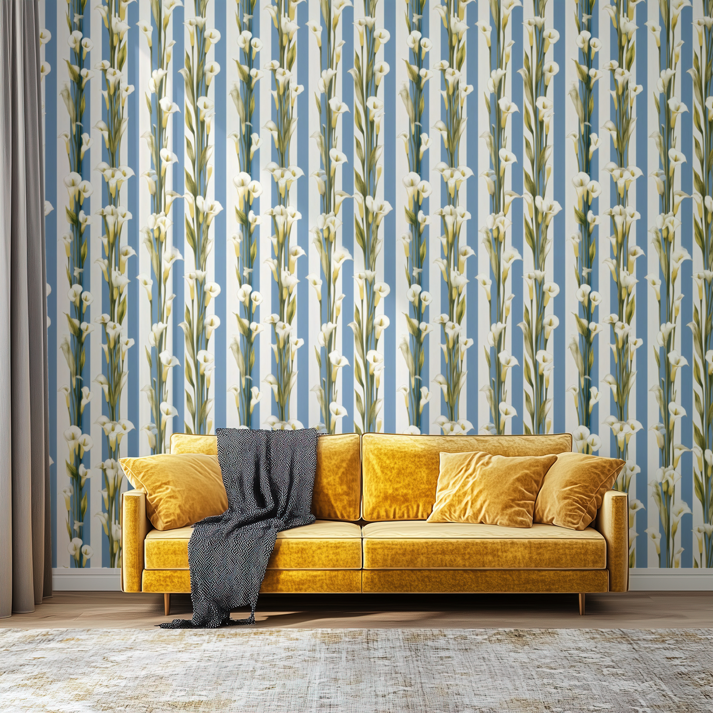 Blue Stripe Mural shown at full wall scale as a single continuous image.