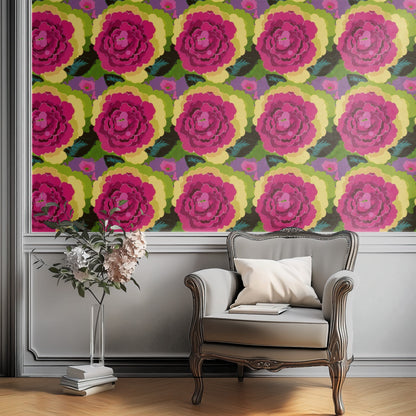 Cabbage Flower large scale wallpaper in a styled room