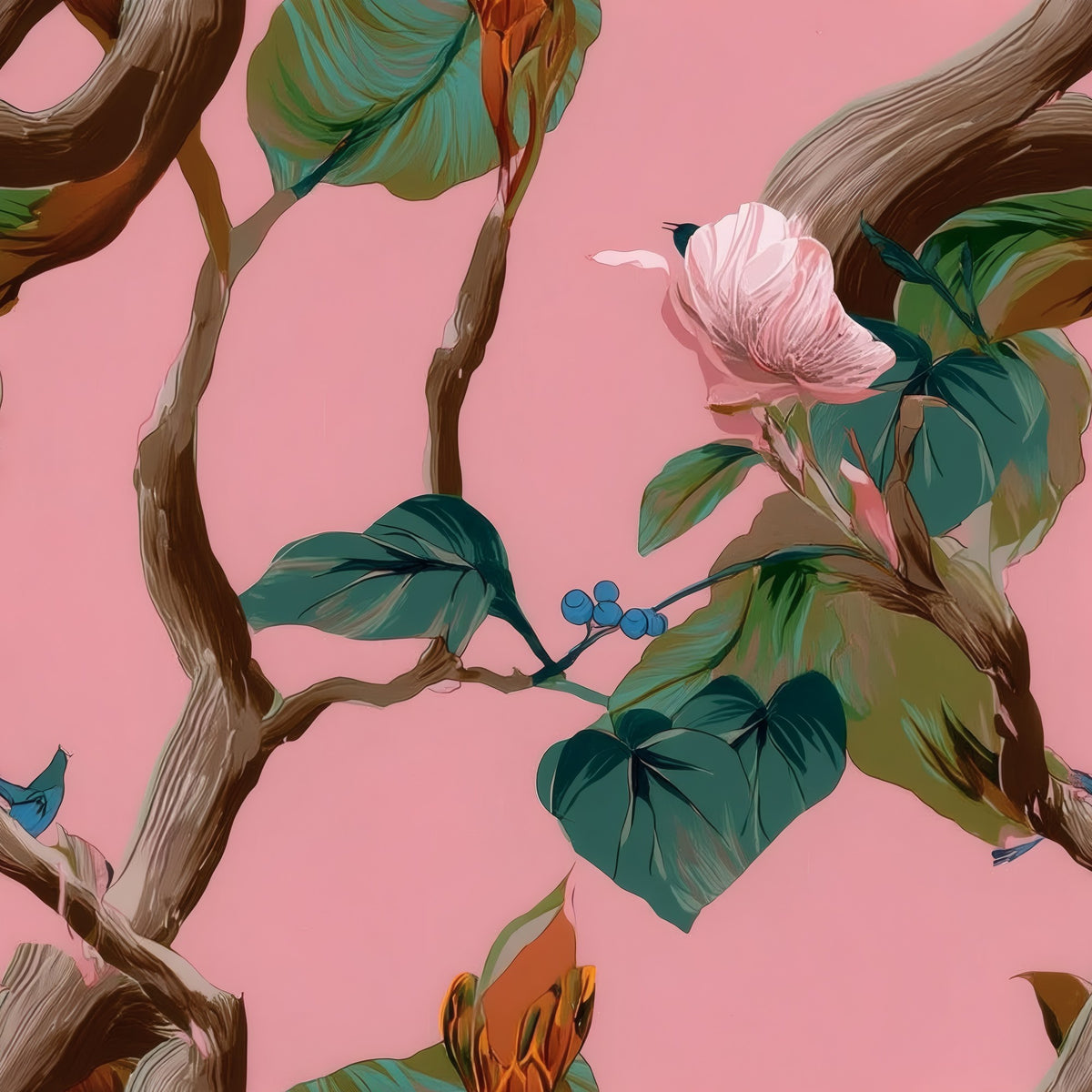 Camellia Bough large scale wallpaper pattern repeat