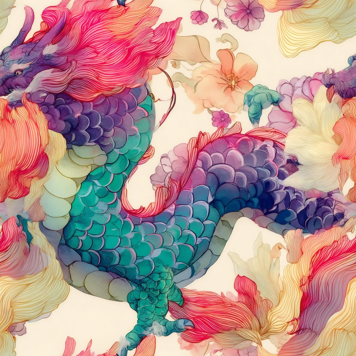 Celestial Dragons large scale wallpaper pattern repeat