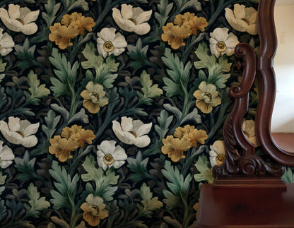 Charcoal Bloom large scale wallpaper in a styled room