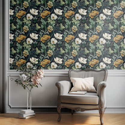 Charcoal Bloom large scale wallpaper in a styled room