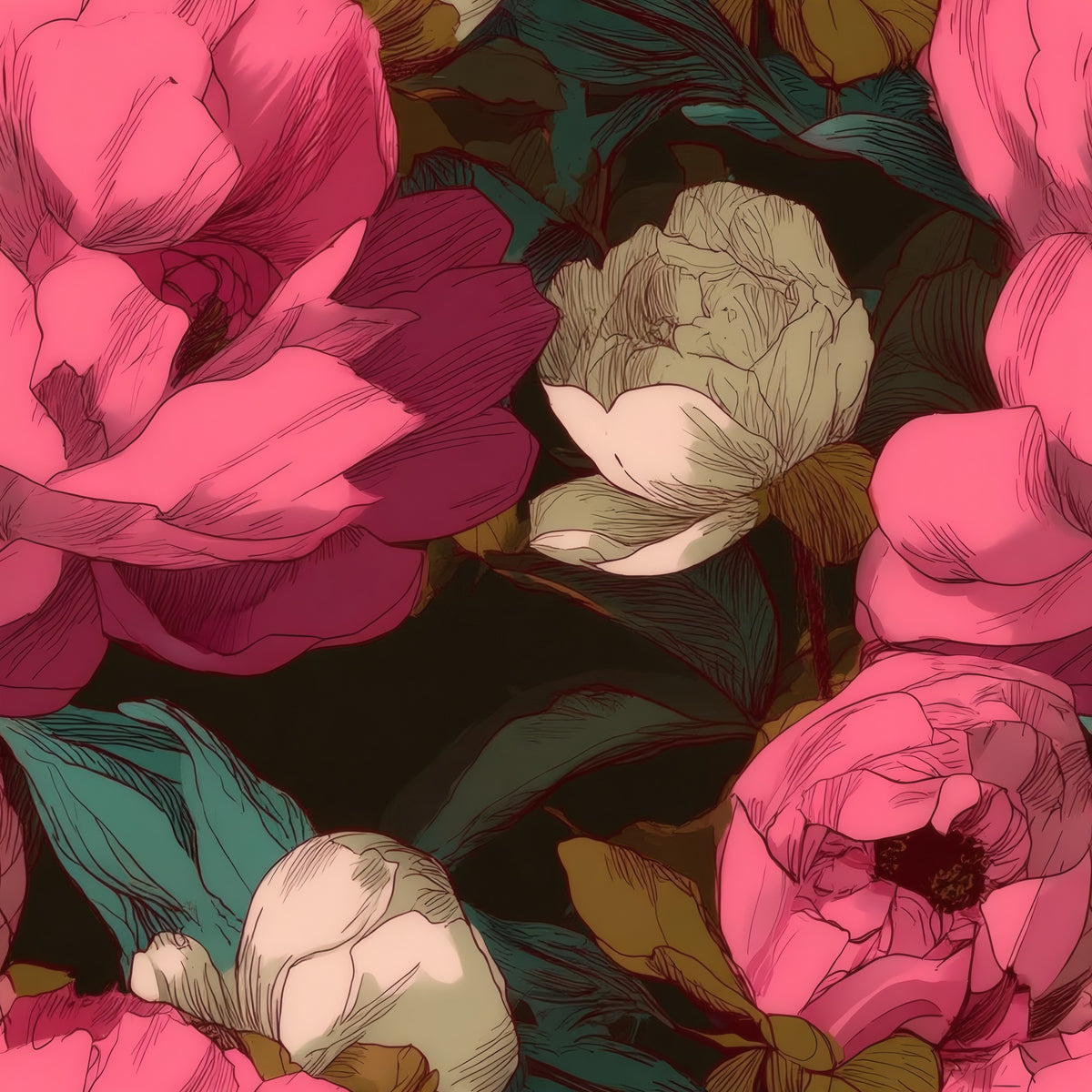 Charcoal Peony large scale wallpaper pattern repeat