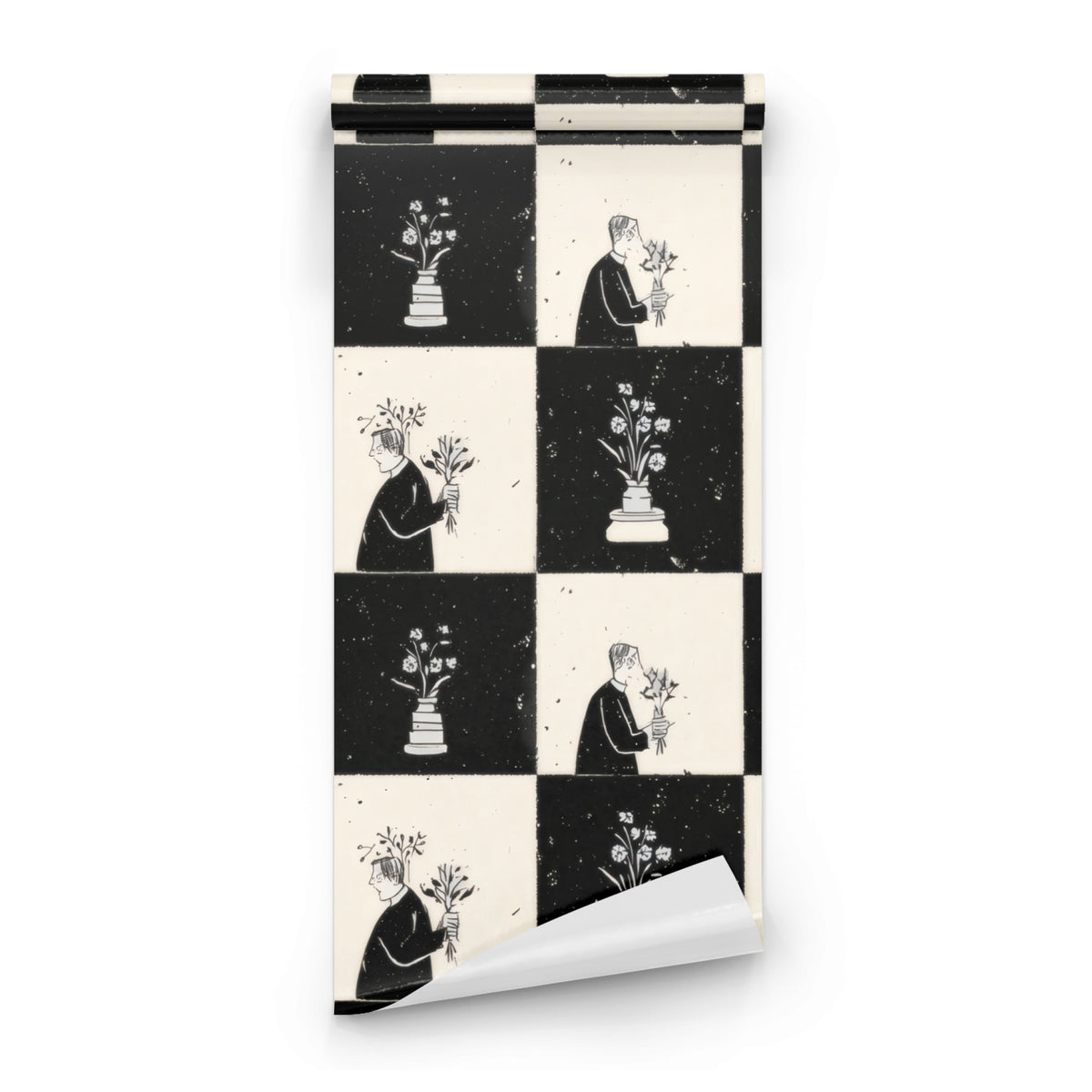 Roll of Checkerboard Bouquet large scale wallpaper