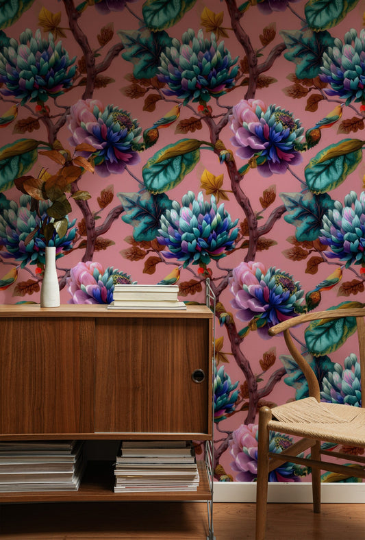 Chinoiserie Branch large scale wallpaper in a styled room