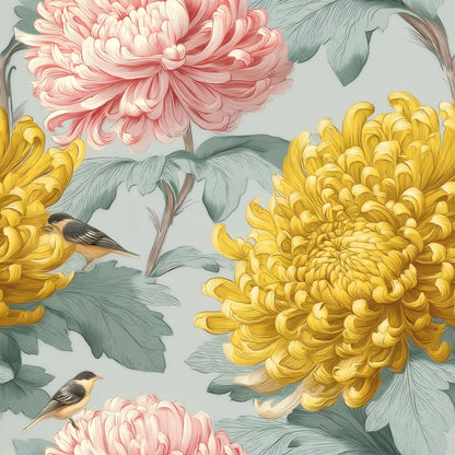 Chrysanthemum Perch large scale wallpaper pattern repeat