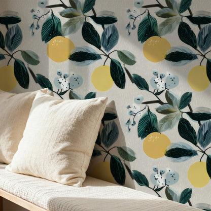 Citrus Bough large scale wallpaper in a styled room