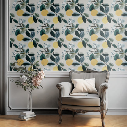 Citrus Bough large scale wallpaper in a styled room