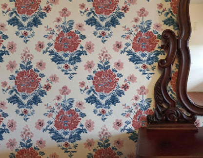 Claret Damask large scale wallpaper in a styled room
