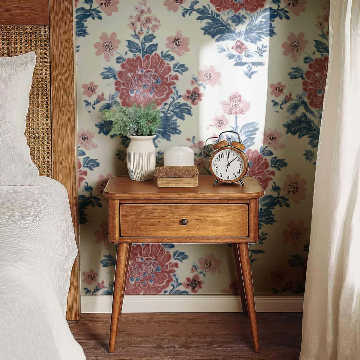 Claret Damask large scale wallpaper in a styled room