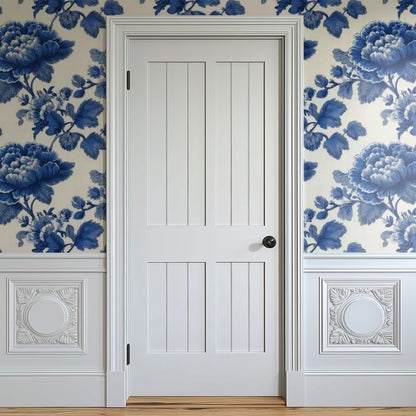 Cobalt Blossom large scale wallpaper in a styled room