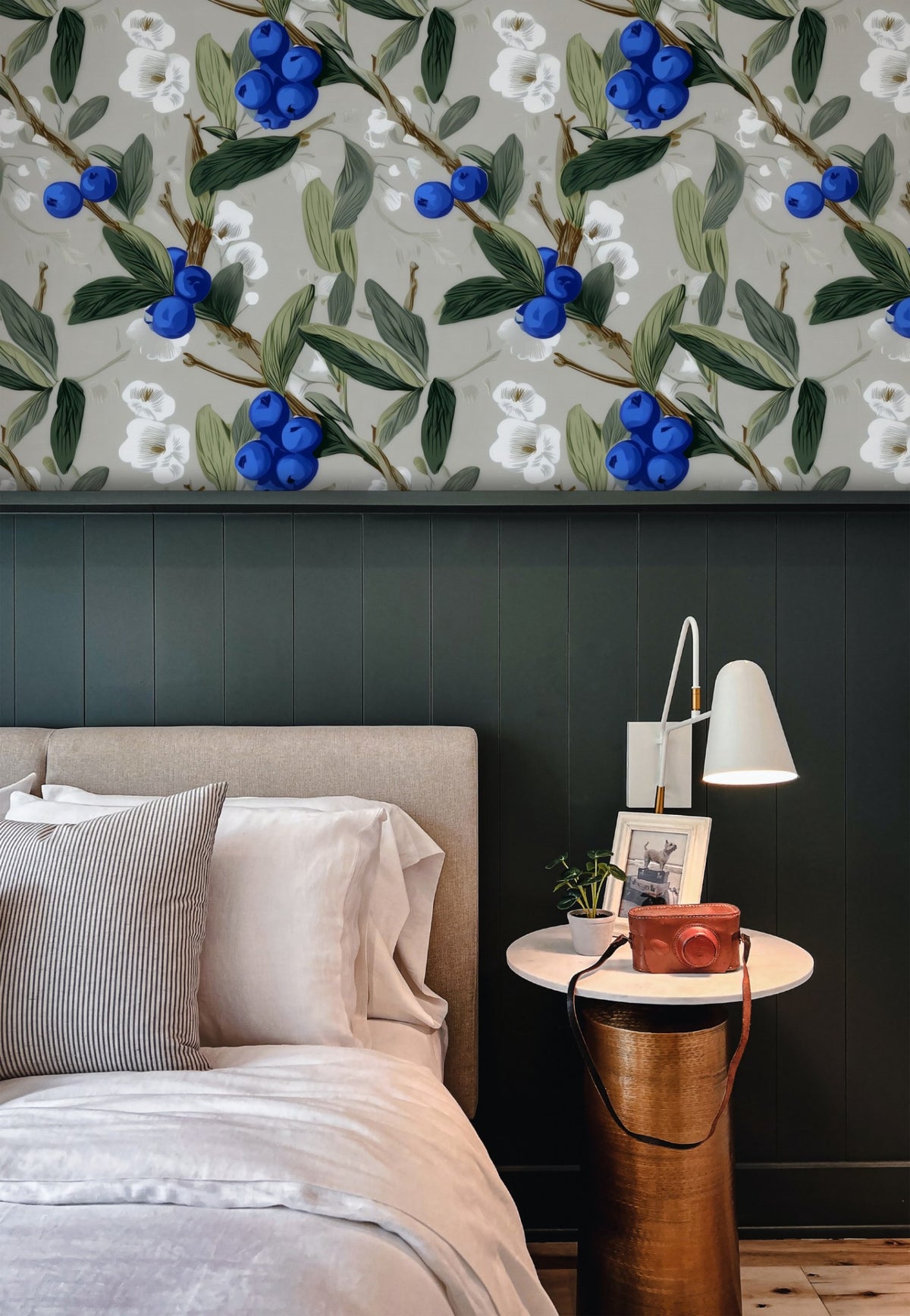 Cobalt Blueberry large scale wallpaper in a styled room