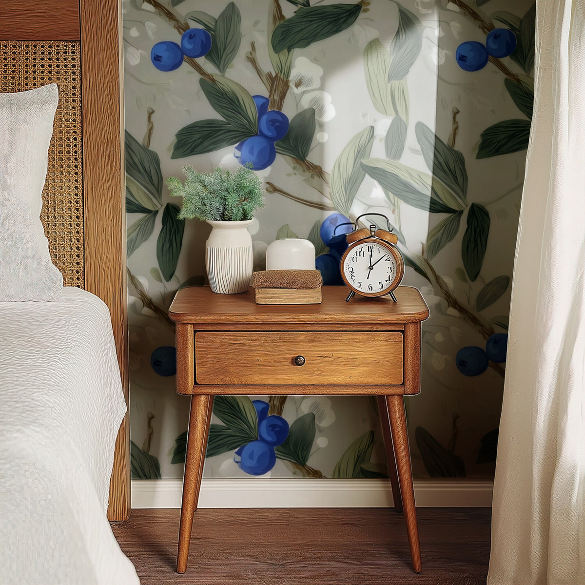 Cobalt Blueberry large scale wallpaper in a styled room