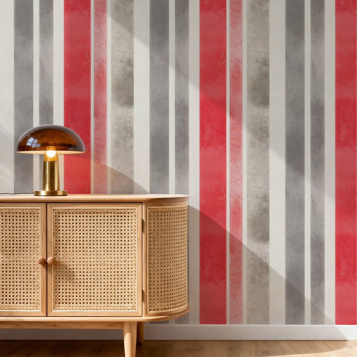 Concrete Stripes large scale wallpaper in a styled room