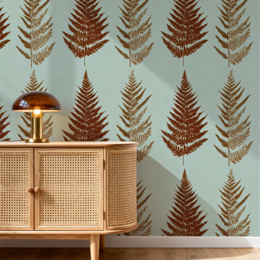 Copper Fern large scale wallpaper in a styled room