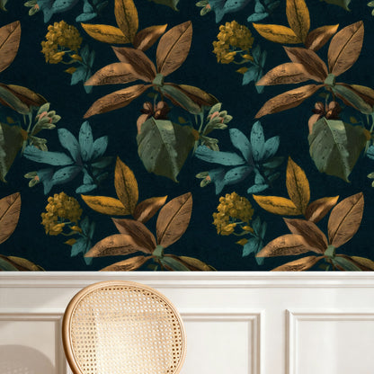 Copper Foliage large scale wallpaper in a styled room