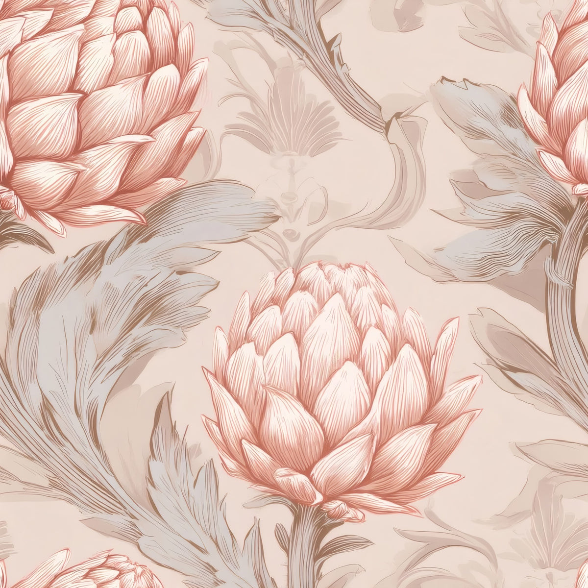 Coral Artichoke large scale wallpaper pattern repeat