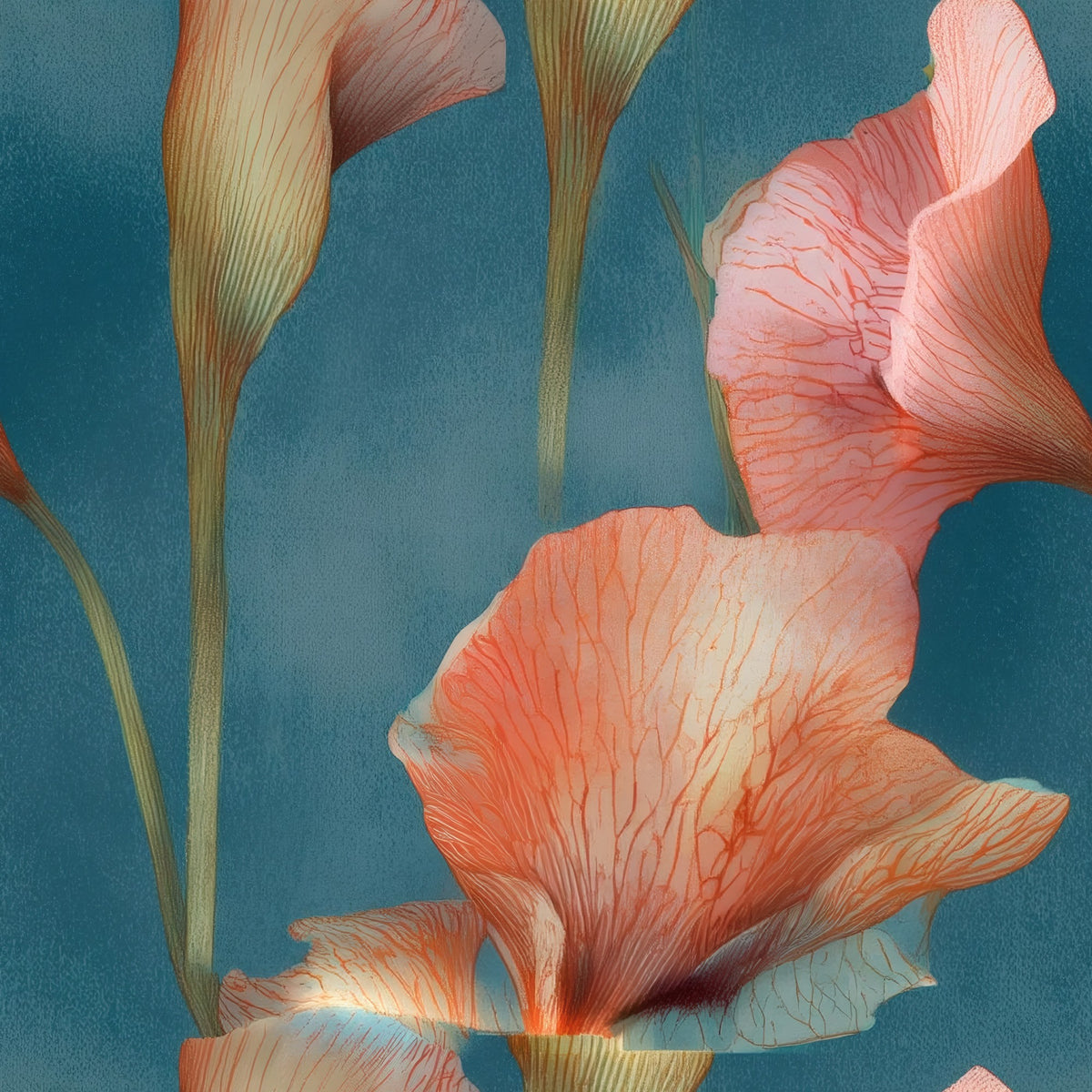 Coral Calla large scale wallpaper pattern repeat