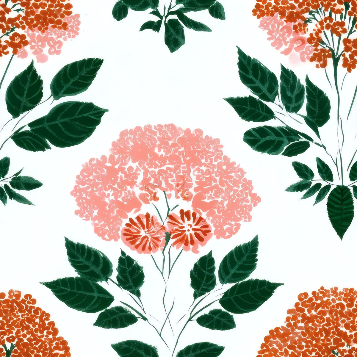 Coral Hydrangea large scale wallpaper pattern repeat