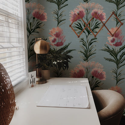 Coral Thistle large scale wallpaper in a styled room