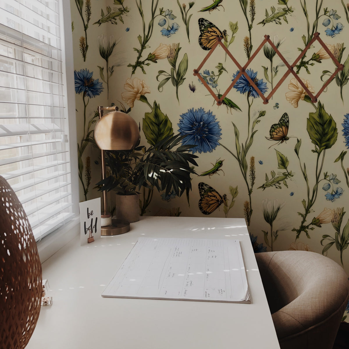 Cornflower Meadow large scale wallpaper in a styled room