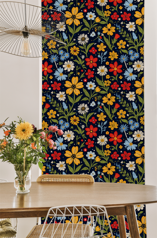 Retro Floral Midnight Wallpaper