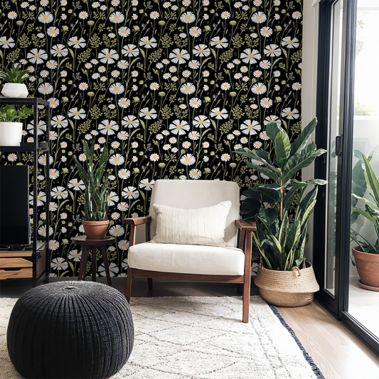 Monochrome Poppy Retro Wallpaper