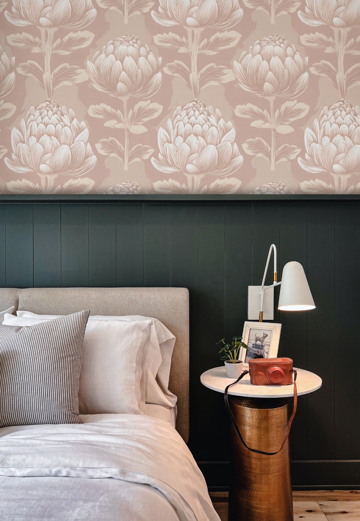 Cream Artichoke large scale wallpaper in a styled room