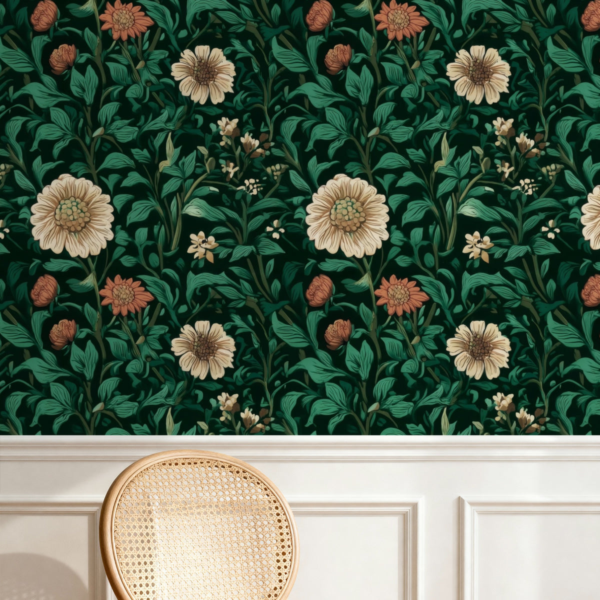 Cream Daisy large scale wallpaper in a styled room