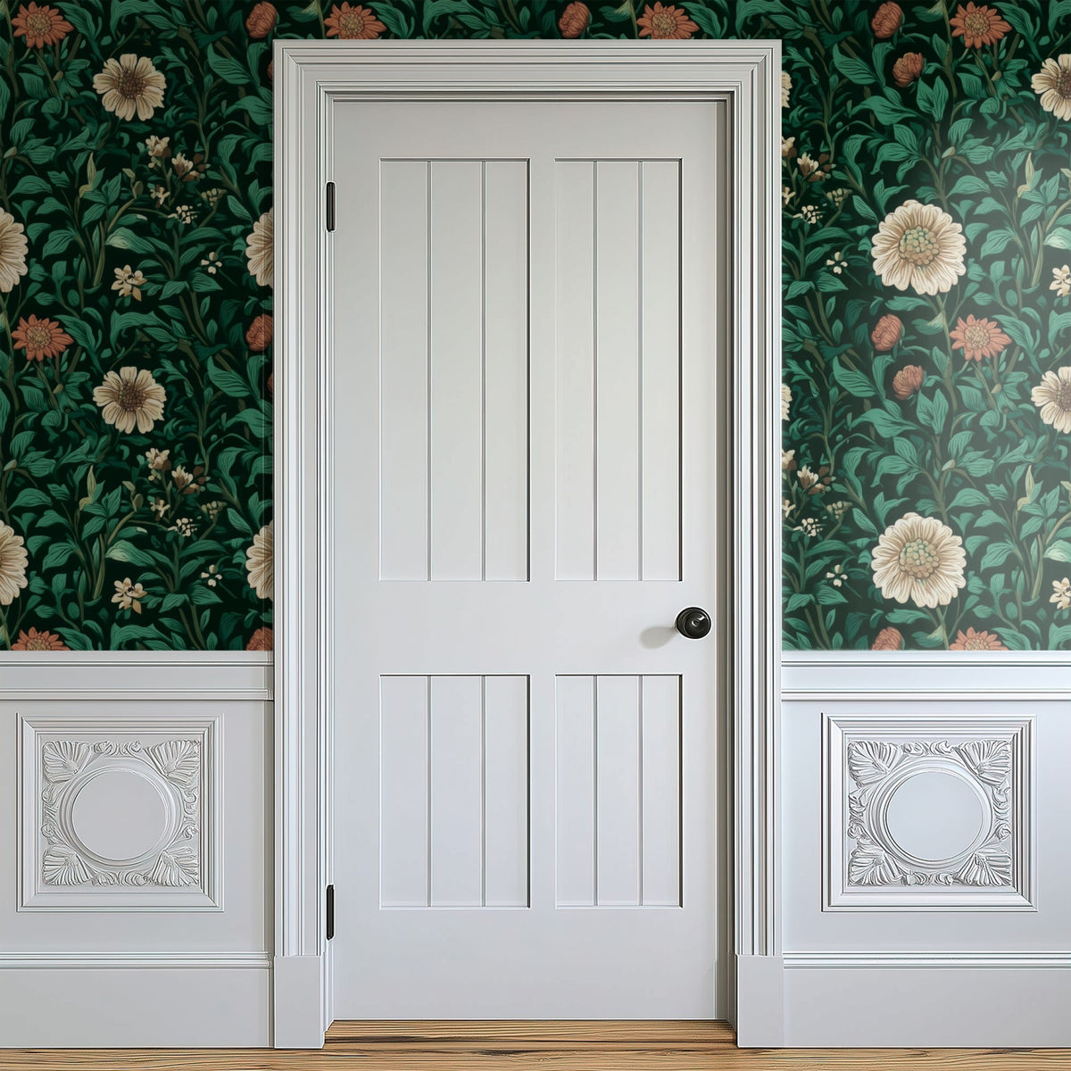 Cream Daisy large scale wallpaper in a styled room