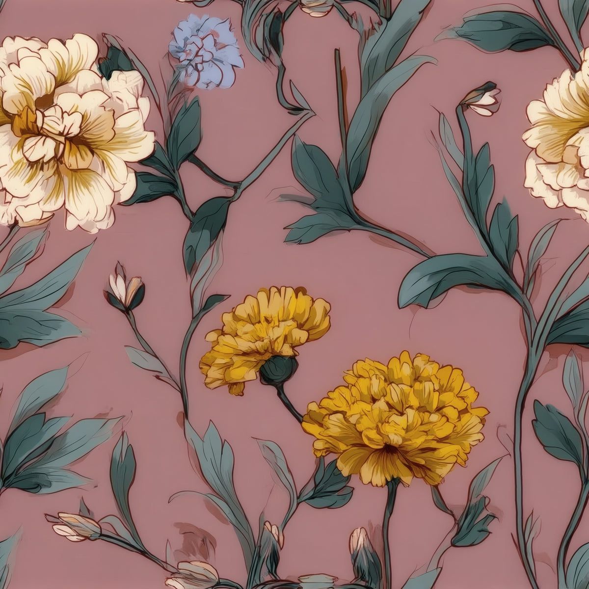 Cream Marigold large scale wallpaper pattern repeat