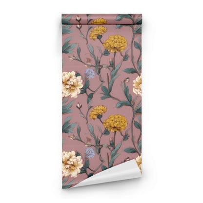 Roll of Cream Marigold large scale wallpaper