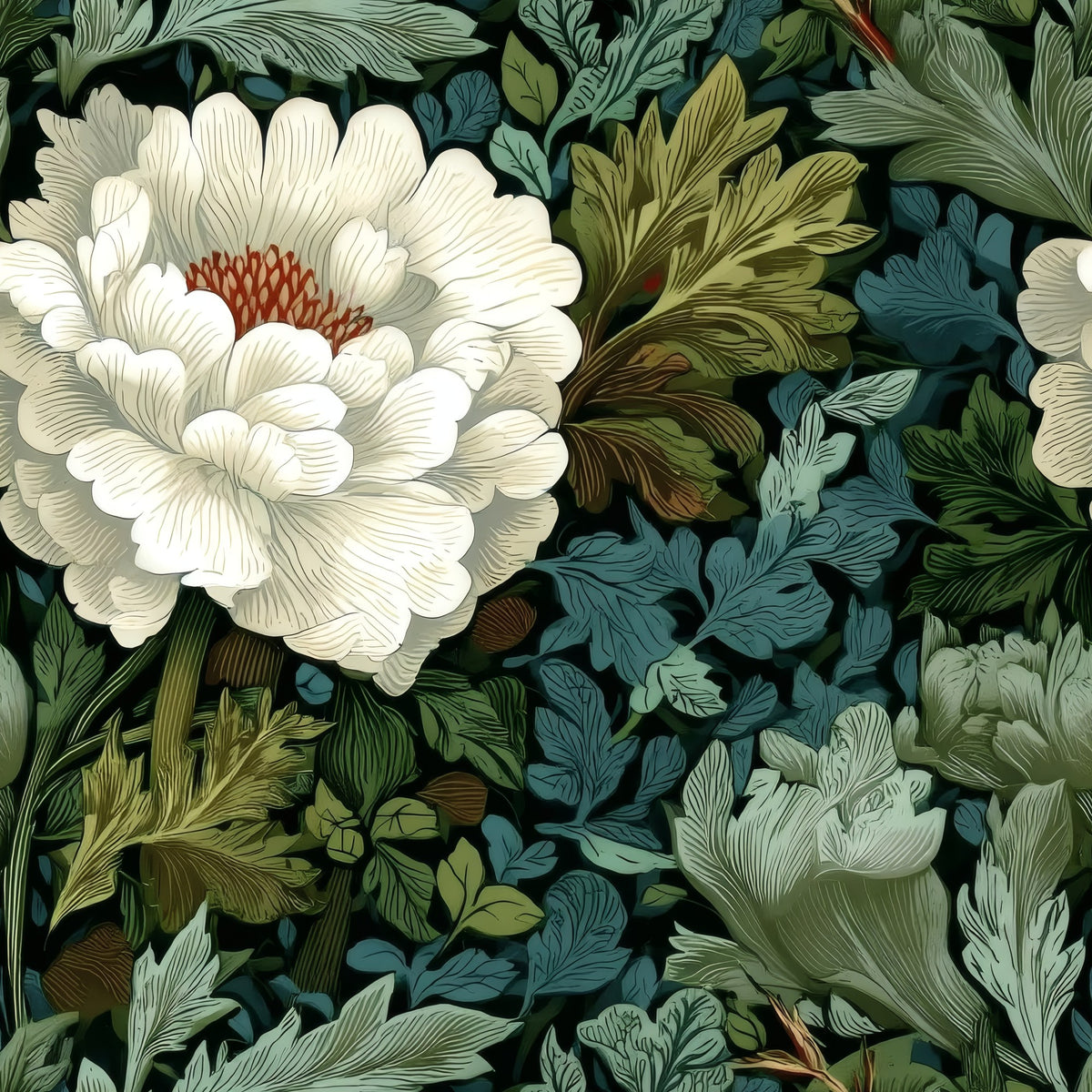Cream Peony large scale wallpaper pattern repeat