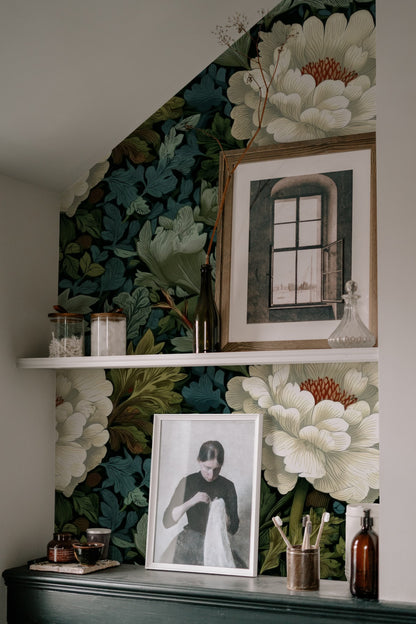 Cream Peony large scale wallpaper in a styled room