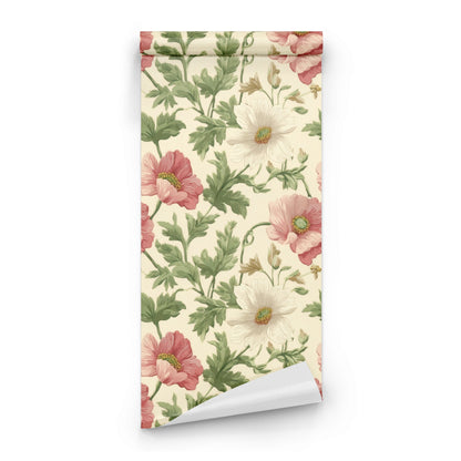 Roll of Cream Poppy large scale wallpaper