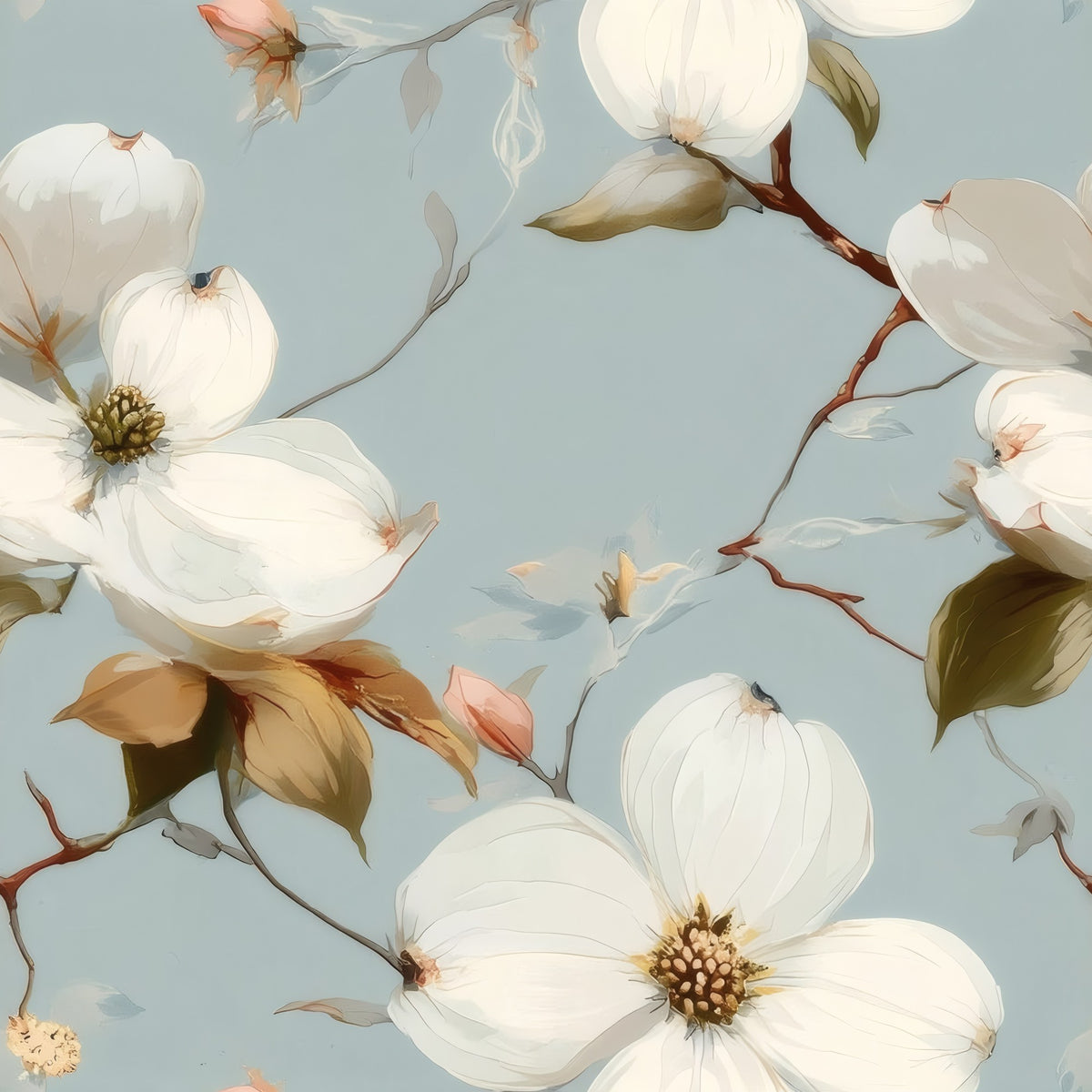 Creamy Dogwood large scale wallpaper pattern repeat