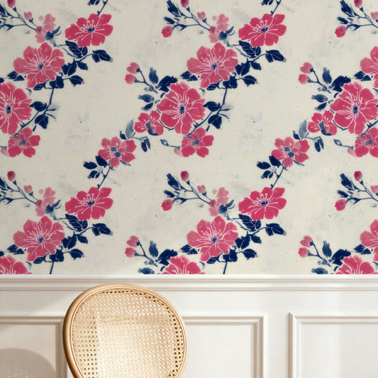 Crimson Cherry large scale wallpaper in a styled room