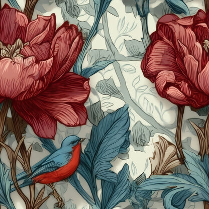 Crimson Peony large scale wallpaper pattern repeat