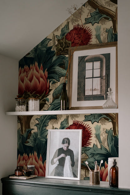 Crimson Thistle large scale wallpaper in a styled room