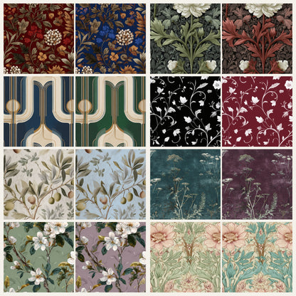 Custom wallpaper colorways of eight best sellers, each shown in its original colors beside a new colorway