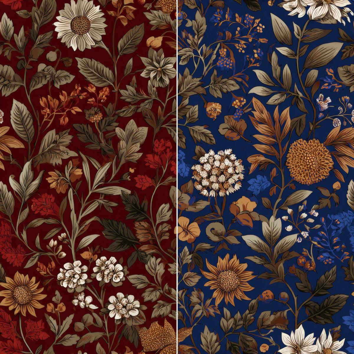 Custom wallpaper design example: Burgundy Sunflower wallpaper recolored from burgundy to navy