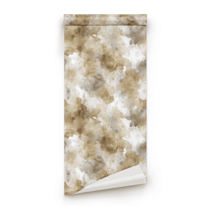 Neutral Abstract Wallpaper roll preview showing the watercolor washes and gilded metallic accents in close neutral detail
