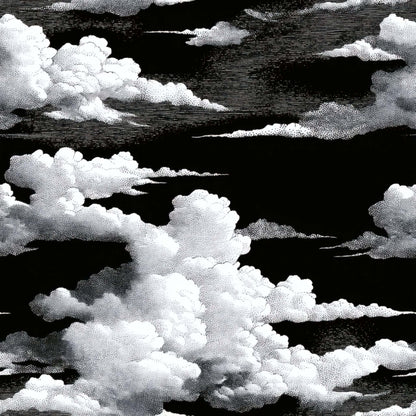 Wallpaper with artistic clouds on a black background in monochrome tones.
