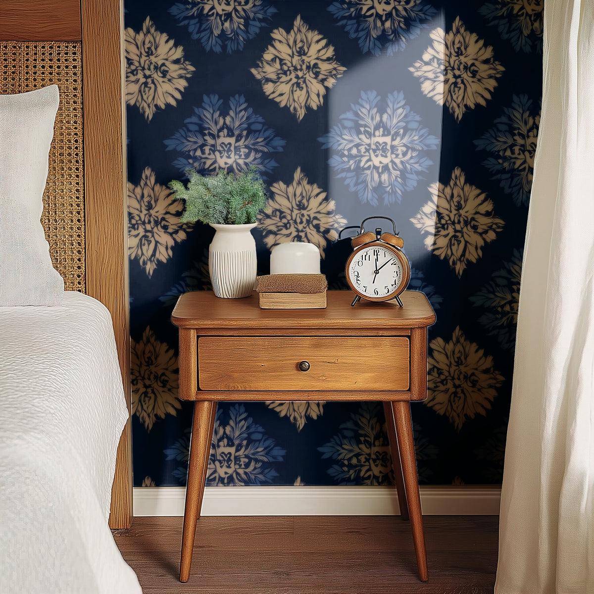 Damask Bloom large scale wallpaper in a styled room